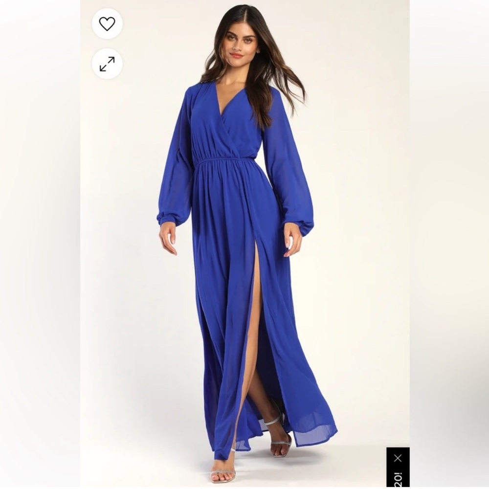 Lulus Royal Maxi Blue Dress Long Sleeve Size M